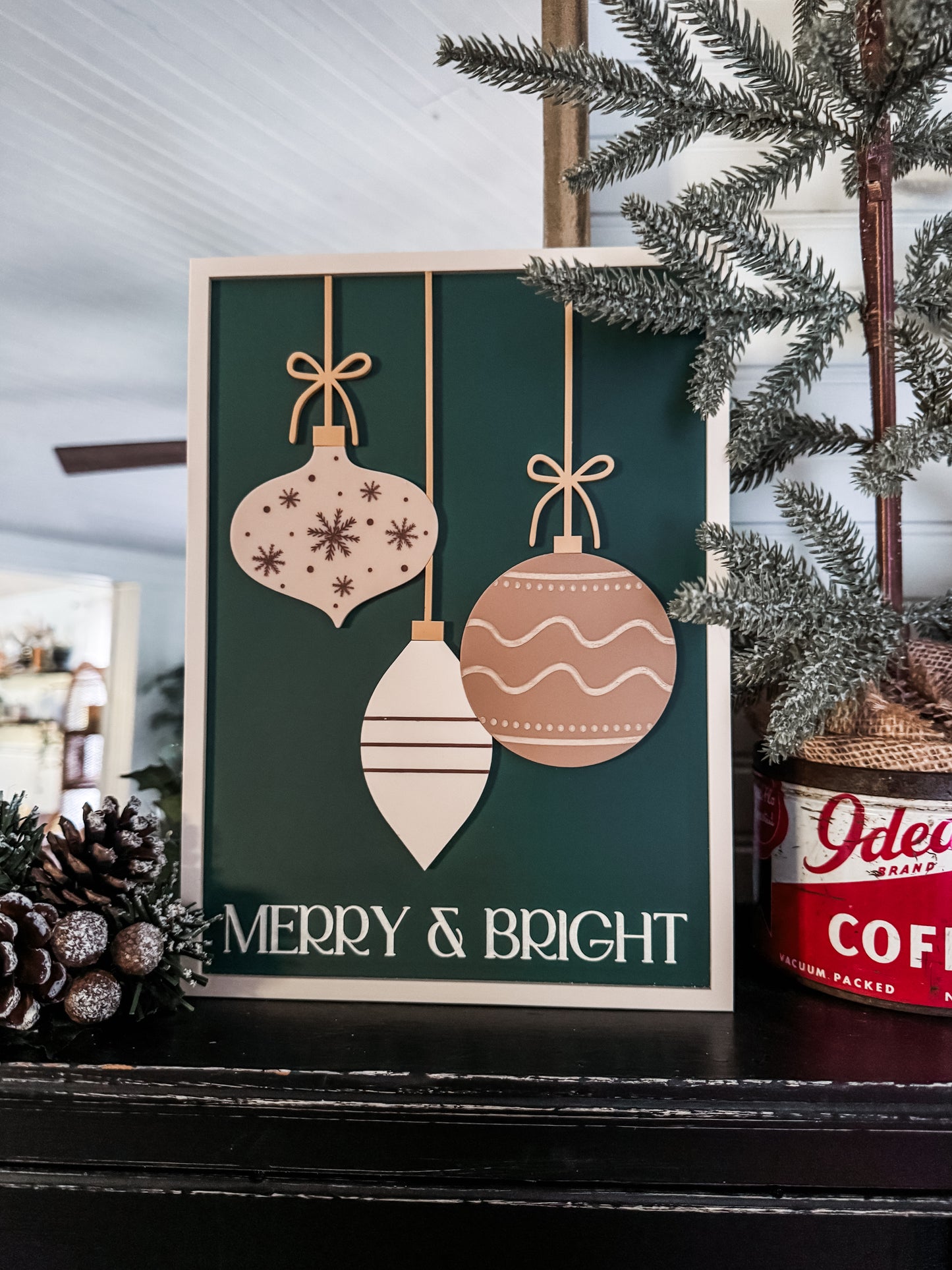 Merry and Bright Acrylic Framed Sign | Framed Christmas Sign | 3D Sign | Laser Engraved | Boho Christmas Sign