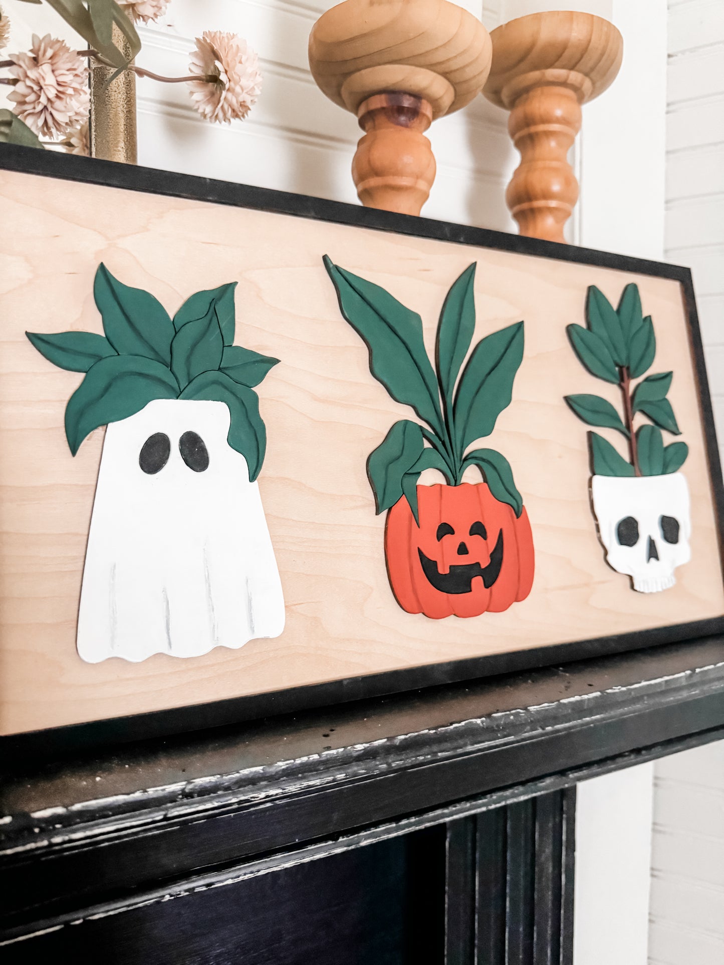 Hand Carved Halloween Plant Sign | Boho Halloween Decor | Shelf Fall Decor | Laser Engraved | Handmade | Plant Lover