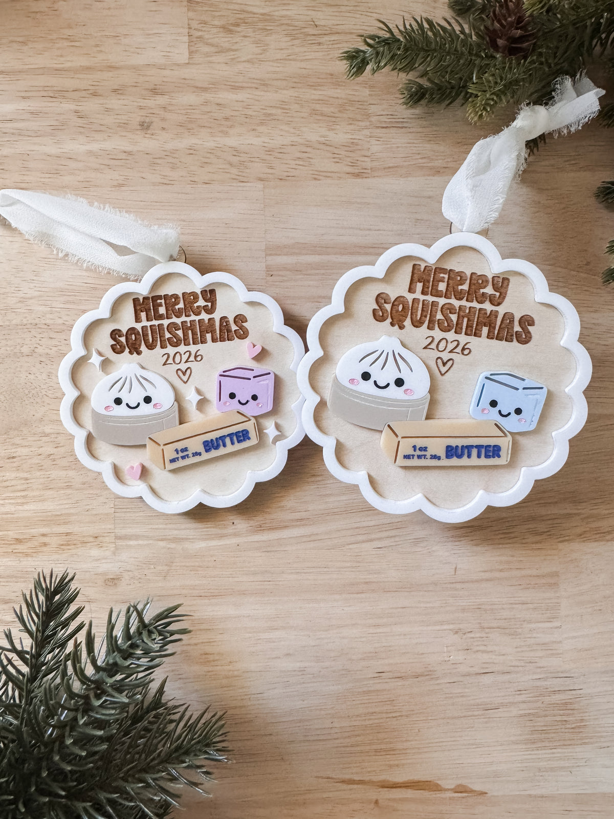 Merry Squishmas Christmas Ornament | Cute Squishy Lover Gift | Handmade Christmas Tree Ornament | Pink or Blue Squishy Ornament