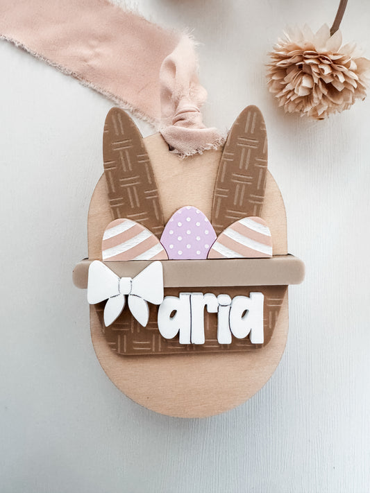 Personalized Modern Easter Basket Tag with Ribbon | Acrylic Easter Tags | Personalized Tags | Laser Engraved | Custom Tags | Basket Name Tag