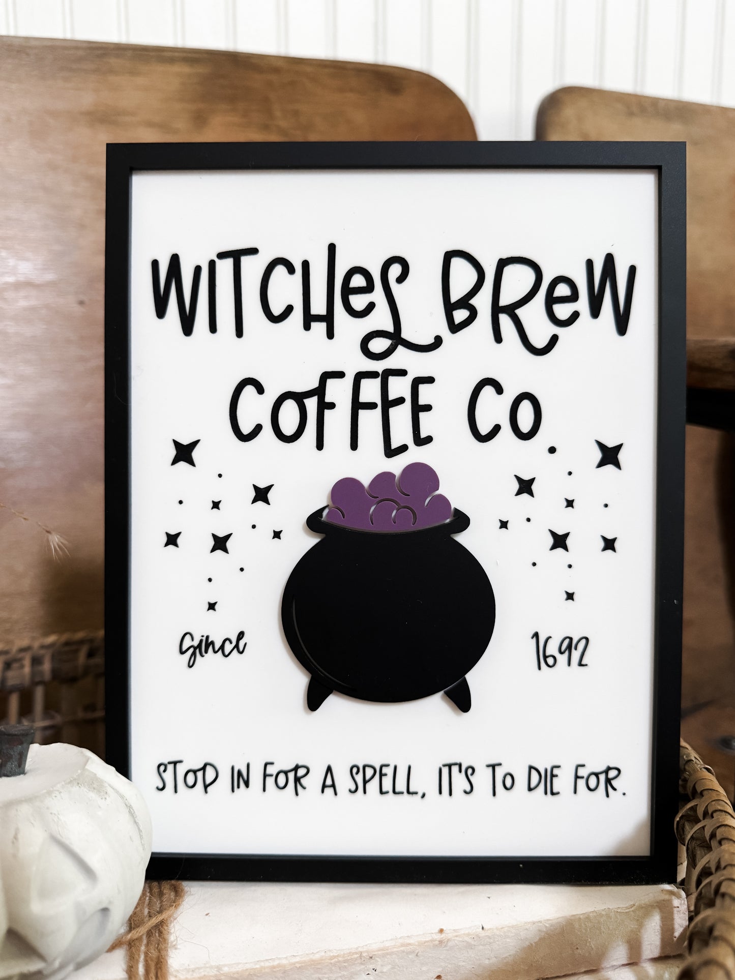 Witches Brew Coffee House | Halloween Decor | Stop in for a Spell Sign | Shelf Halloween Decor | Laser Engraved Acrylic