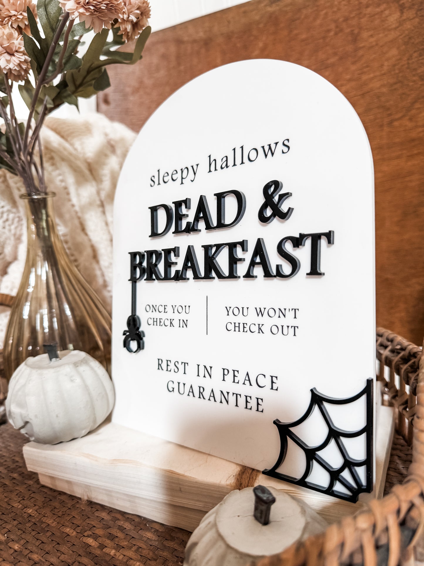 Sleepy Hallow Dead & Breakfast Arch Sign | Boho Halloween Decor | Shelf Halloween Decor | Laser Engraved