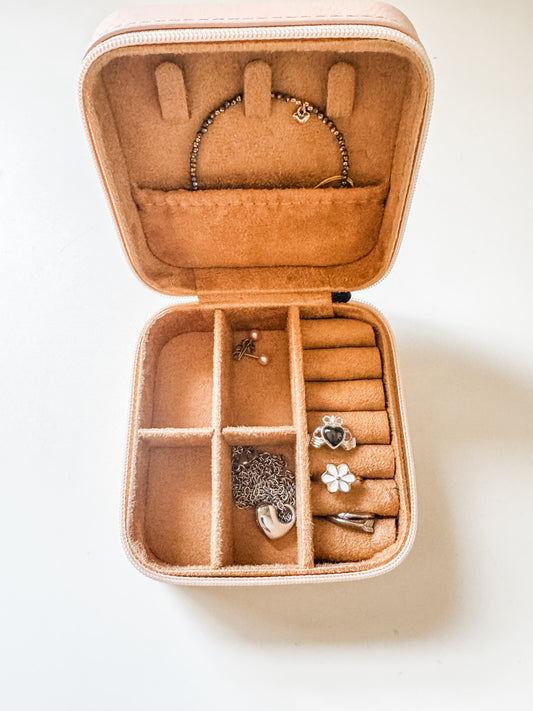 Travel Jewelry Box with personalized name and birth flower