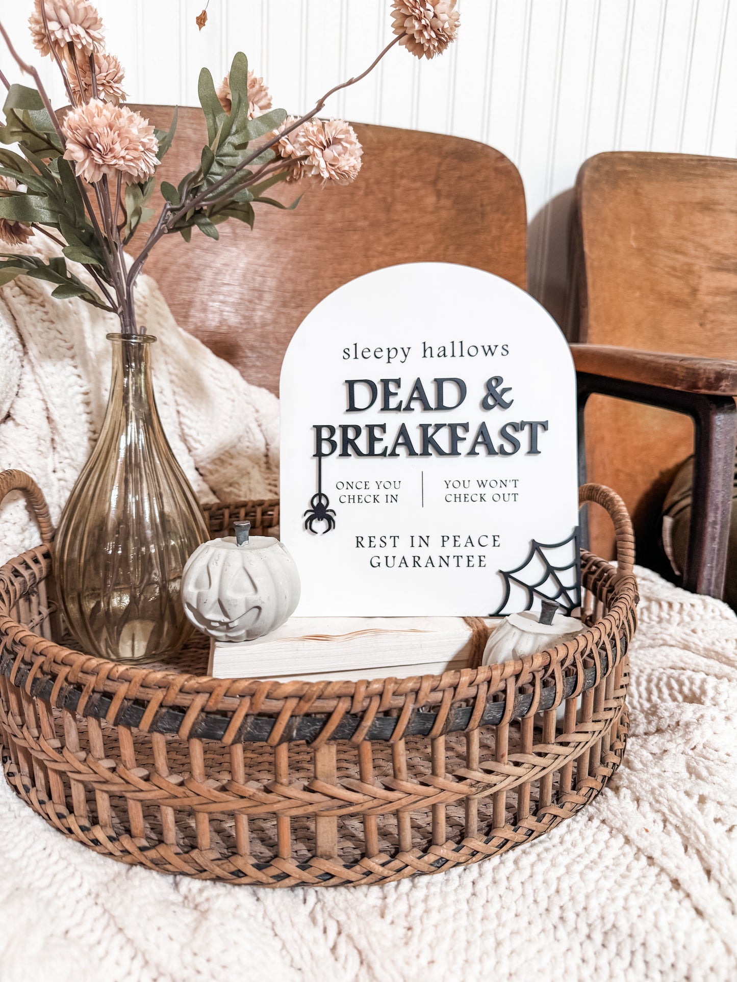 Sleepy Hallow Dead & Breakfast Arch Sign | Boho Halloween Decor | Shelf Halloween Decor | Laser Engraved