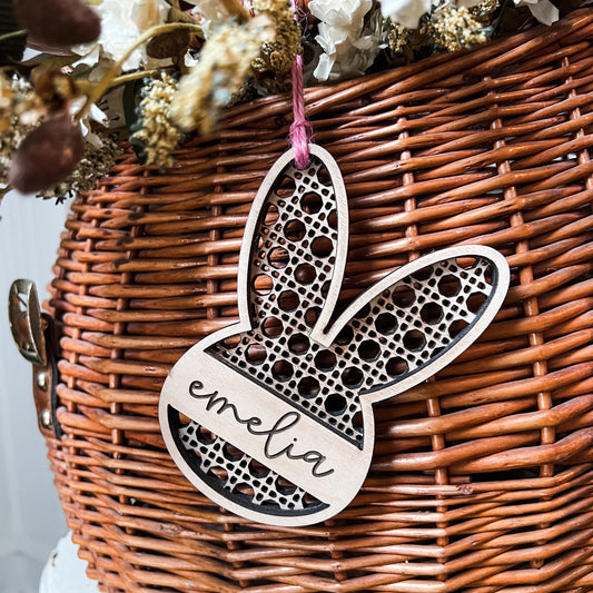 Personalized Easter Basket Tags| Boho Cane Backer Easter Tags | Personalized Tags | Laser Engraved | Custom Wood Tags | Wooden Name Tag