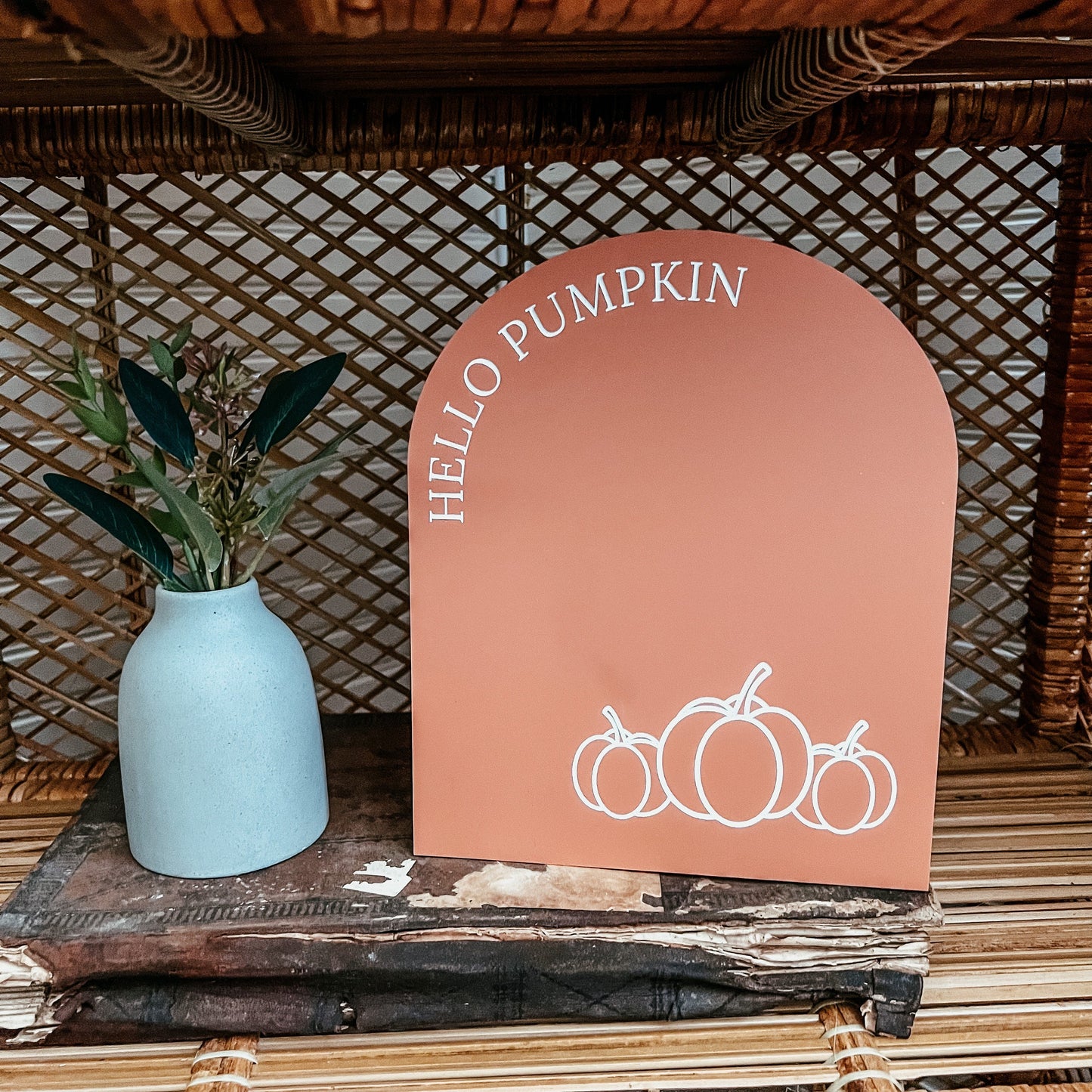 Hello Pumpkin Arch Sign | Boho Fall Decor | Hello Pumpkin Sign | Shelf Fall Decor | Laser Engraved