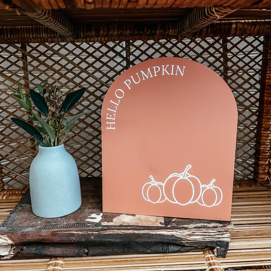Hello Pumpkin Arch Sign | Boho Fall Decor | Hello Pumpkin Sign | Shelf Fall Decor | Laser Engraved
