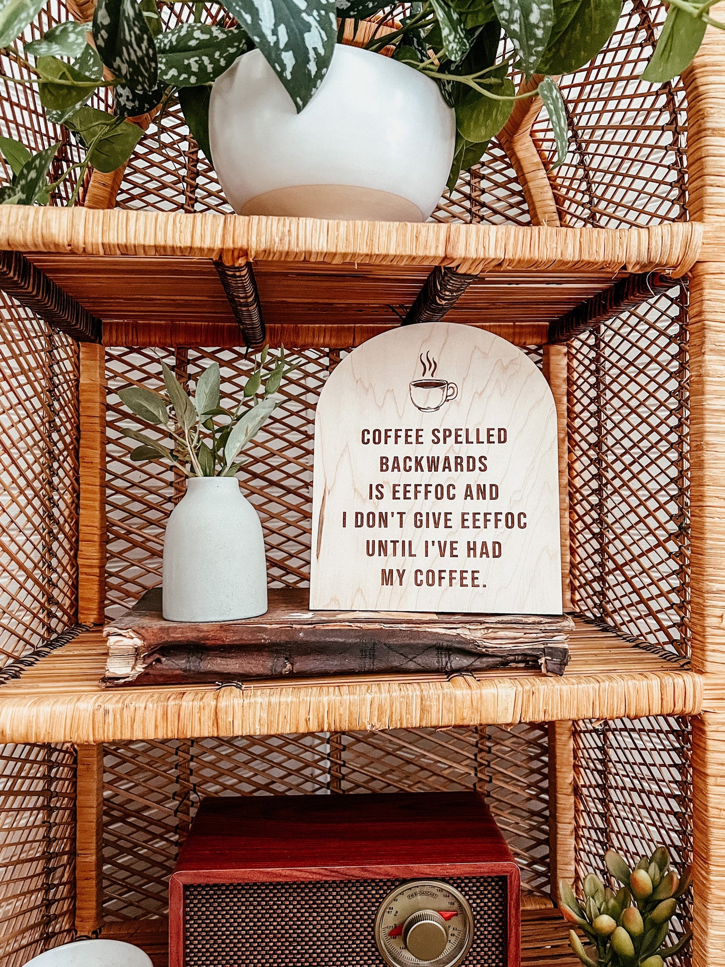 Coffee Spelled Backwards | Coffee Bar Art | Boho Coffee Sign | Handmade | Arched Signs | Funny Coffee Decor