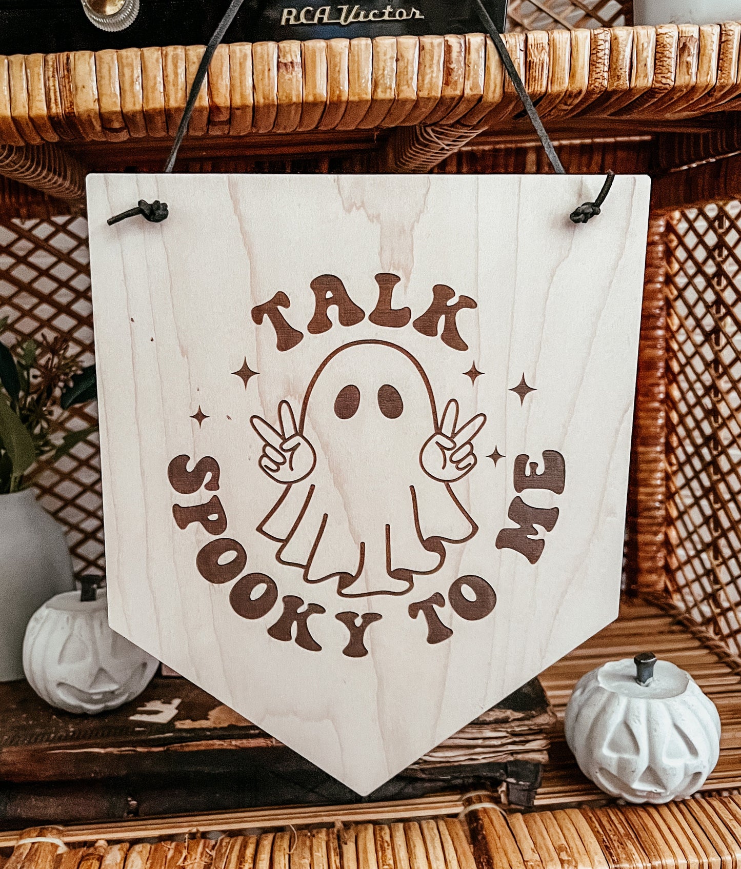 Boho Talk Spooky to Me Banner Sign | Boho Halloween Decor | Peace Out Sign | Wall Art Halloween Decor | Laser Engraved