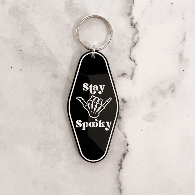 Retro Inspired Halloween Motel Keychains | Laser Engraved | Unique Gift | Handmade Keychain | Car Keys | Gift for Her | Gift for Him