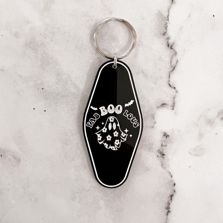 Retro Inspired Halloween Motel Keychains | Laser Engraved | Unique Gift | Handmade Keychain | Car Keys | Gift for Her | Gift for Him