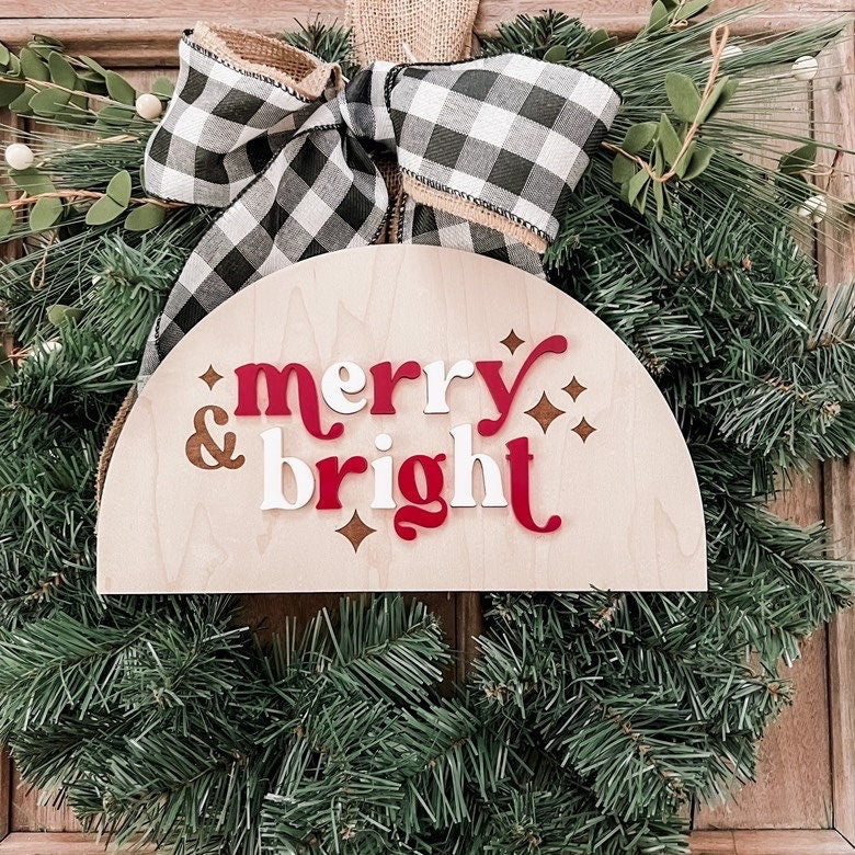 Merry & Bright Arch Sign | Boho Christmas Sign | 3D Sign | Laser Engraved | Boho Christmas Sign | Arch Sign
