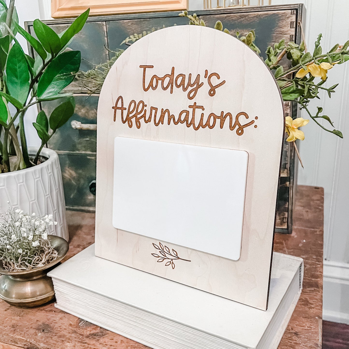 Daily Affirmations Dry Erase Board | Office Decor | Dry Erase Board | Handmade | Boho Arch Sign | Self Care Affirmations
