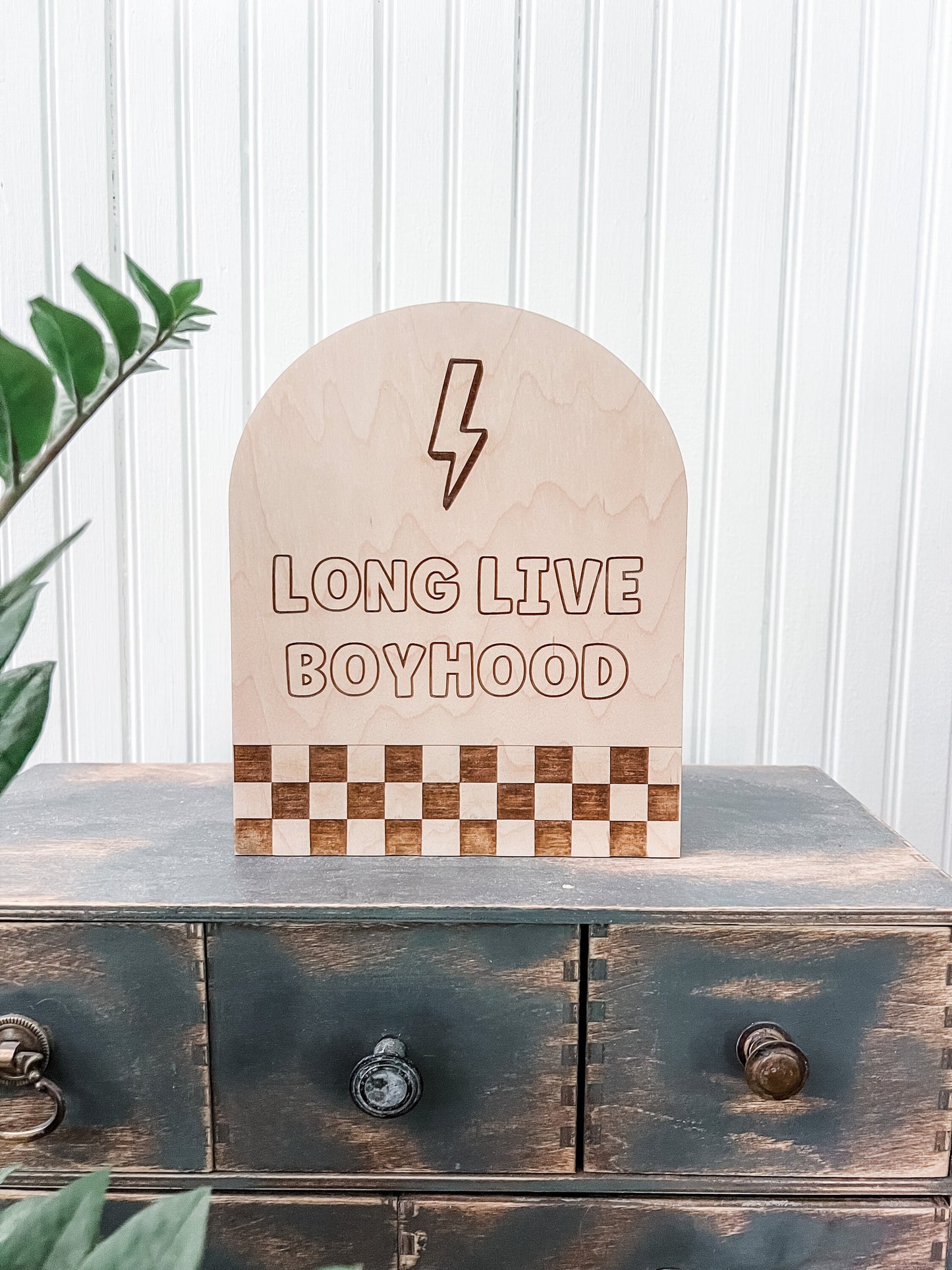 Long Live Boyhood | Checkered Nursery Decor | Boho | Handmade | Boho Shelf Sign | Arched Signs | Kids Decor | Skater Inspired Decor