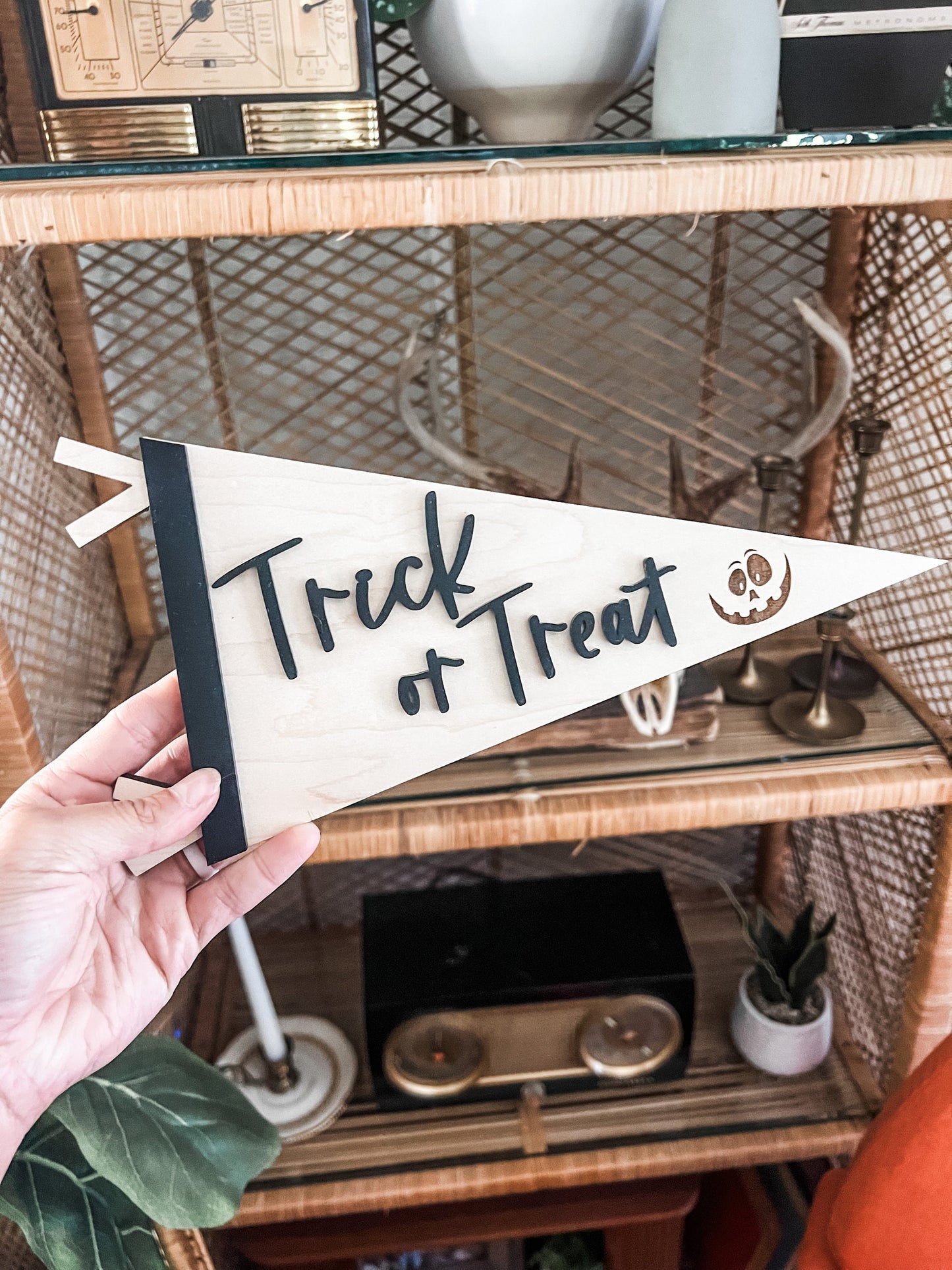 Trick or Treat Pennant Flag | Boho Halloween Decor | Handmade | 3D Halloween Sign |