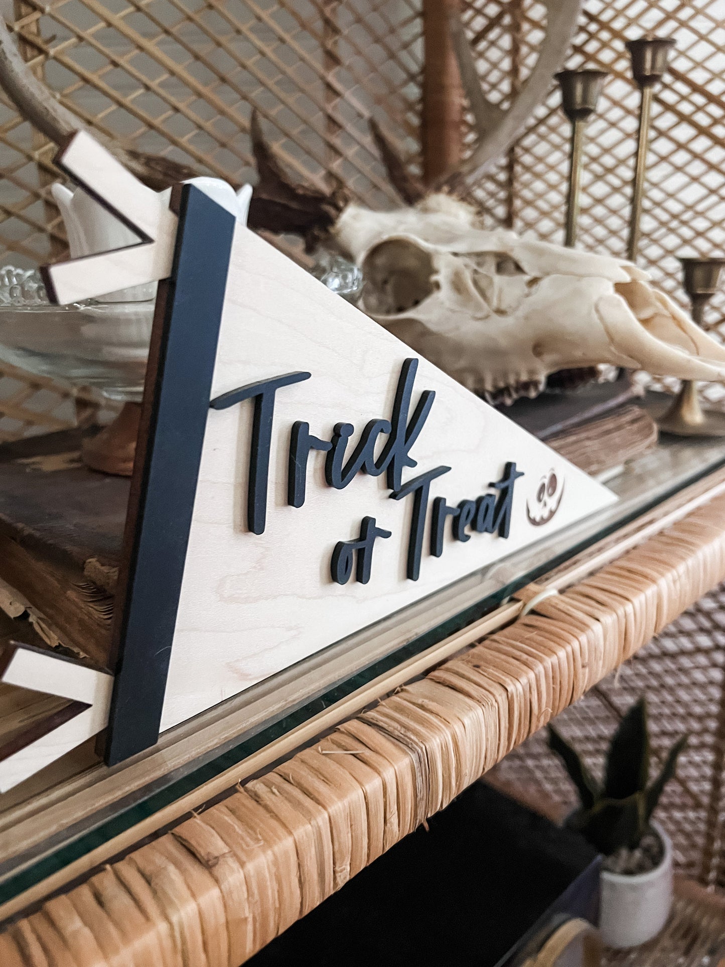 Trick or Treat Pennant Flag | Boho Halloween Decor | Handmade | 3D Halloween Sign |