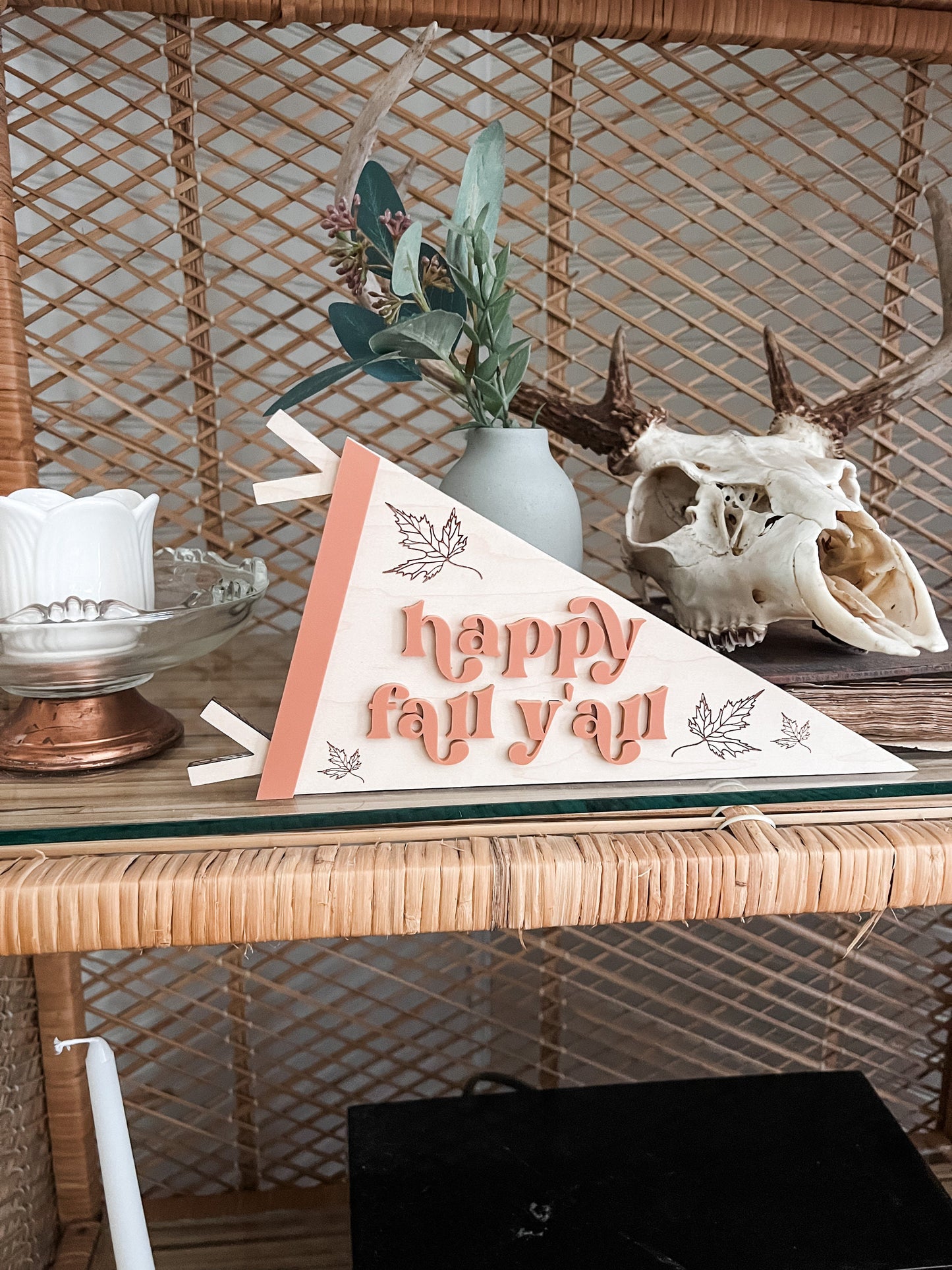 Happy Fall Y’all Pennant Flag | Boho Fall Decor | Handmade | 3D Fall Sign | Shelf Sign