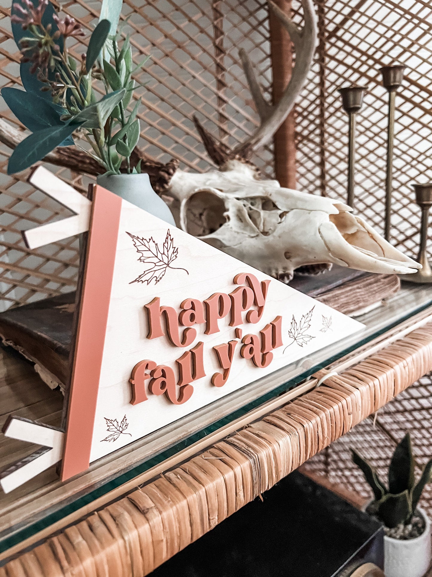 Happy Fall Y’all Pennant Flag | Boho Fall Decor | Handmade | 3D Fall Sign | Shelf Sign