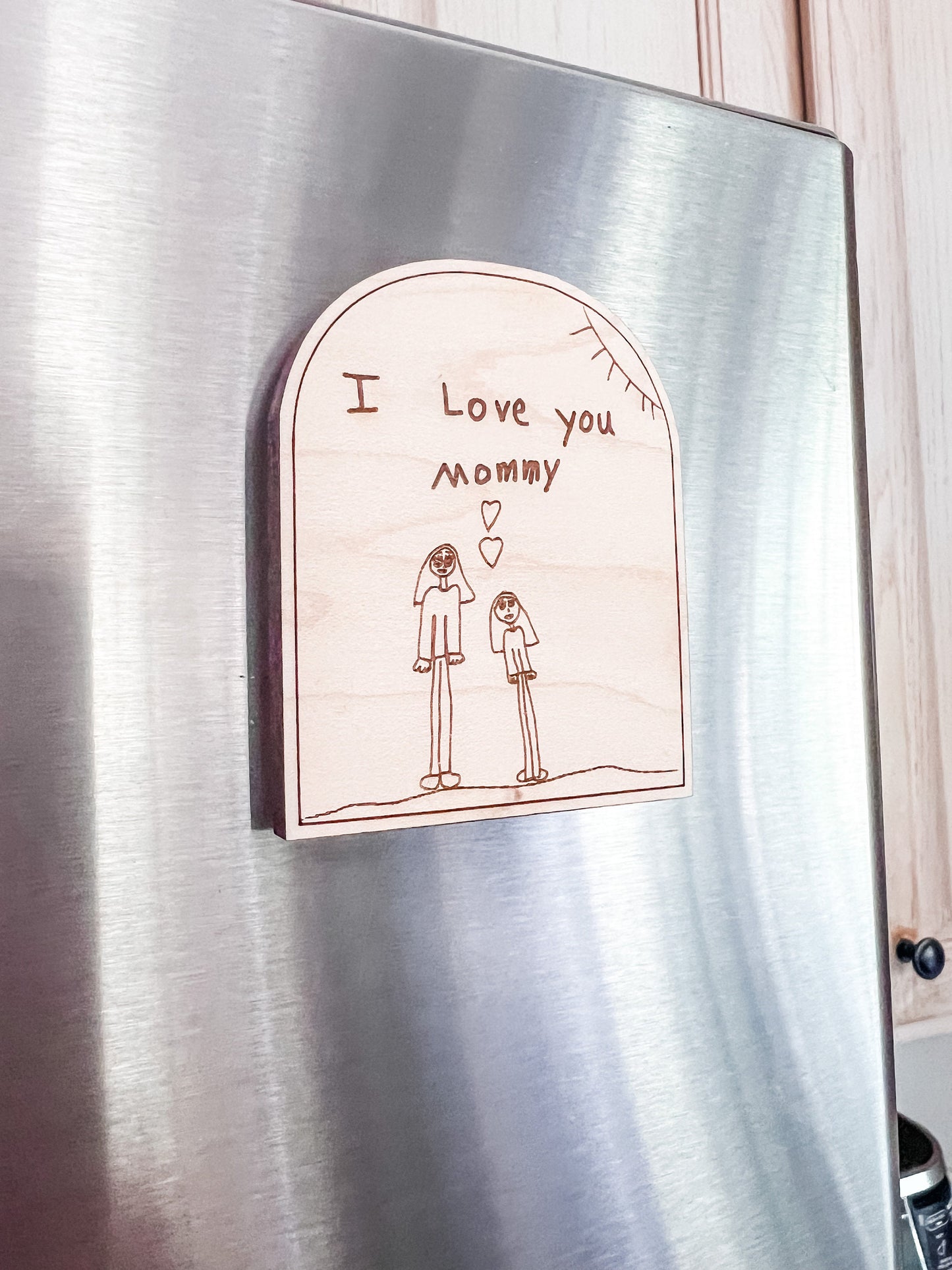 Wood Magnet with Child's Drawing | Personalized Gift | Engraved Keepsake | Kid's Artwork | Keepsake Gift | Art Display