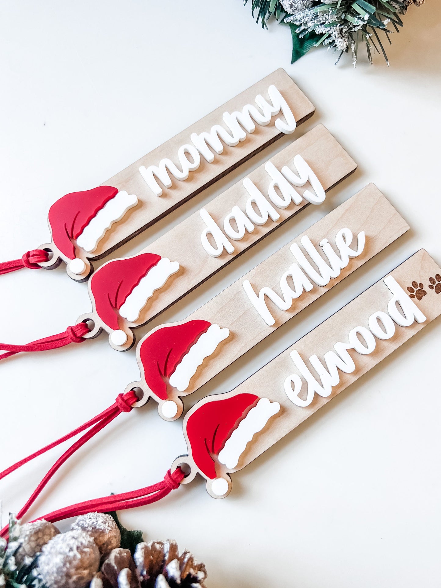 Personalized Santa Hat Stocking Tags | Wooden Name Tags | Christmas Labels | Wooden Present Tags | Christmas Stocking tags | Present Tags