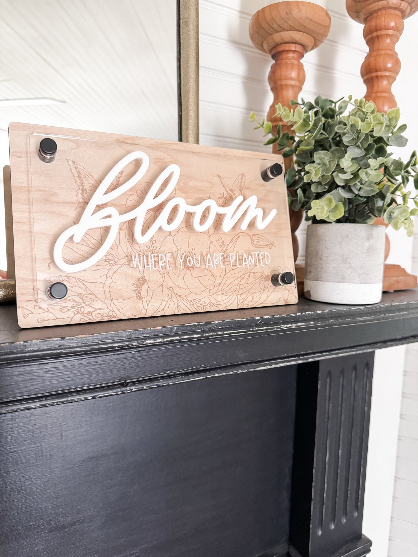 Bloom Where You Are Planted | Positive Wall Art | Boho | Handmade | Boho Shelf Sign | Arched Signs | Stand off sign