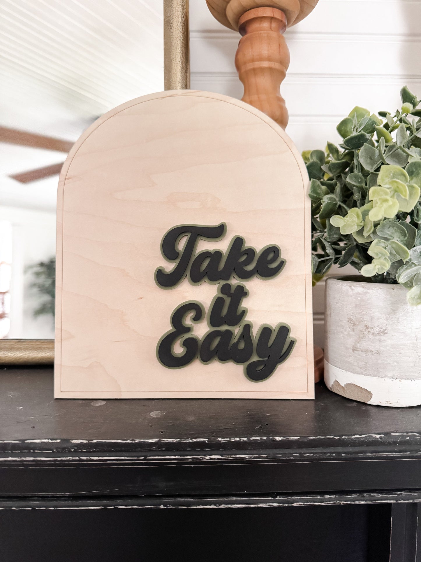 Take It Easy | Positive Wall Art | Boho | Handmade | Boho Shelf Sign | Arched Signs | Retro Home Decor | Hang Loose Sign