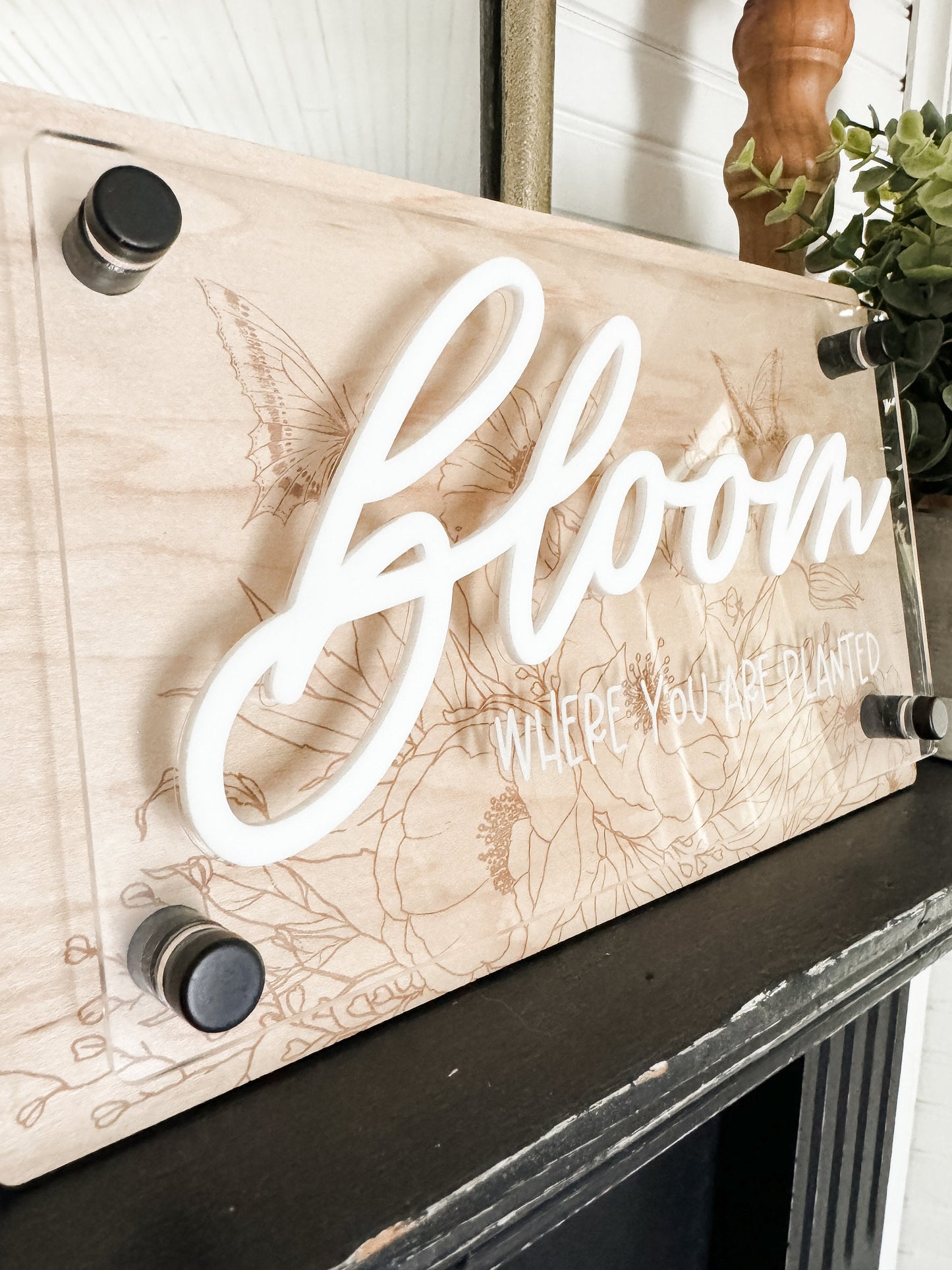 Bloom Where You Are Planted | Positive Wall Art | Boho | Handmade | Boho Shelf Sign | Arched Signs | Stand off sign