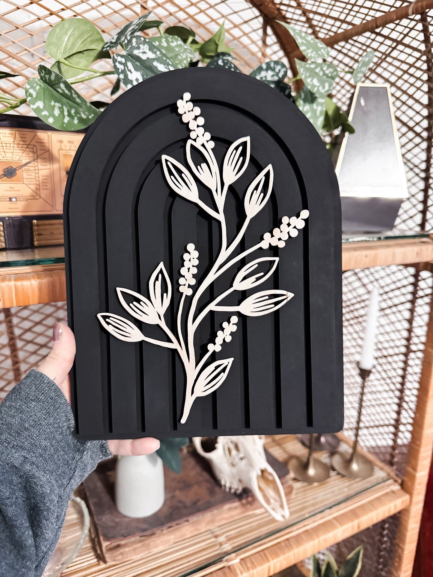 Rainbow floral Boho Sign | Laser Engraved | Handmade | Boho Shelf Sign | Rainbow Arch