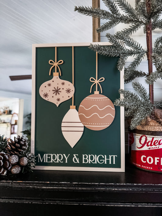 Merry and Bright Acrylic Framed Sign | Framed Christmas Sign | 3D Sign | Laser Engraved | Boho Christmas Sign