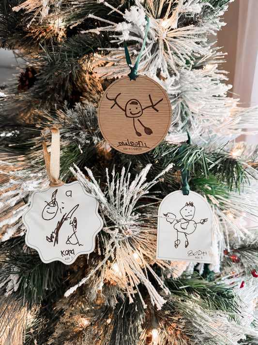 Keepsake Tree Ornament Engraved with Child's Drawing | Personalized Christmas Gift | Engraved Keepsake | Kid's Artwork | Keepsake Gift