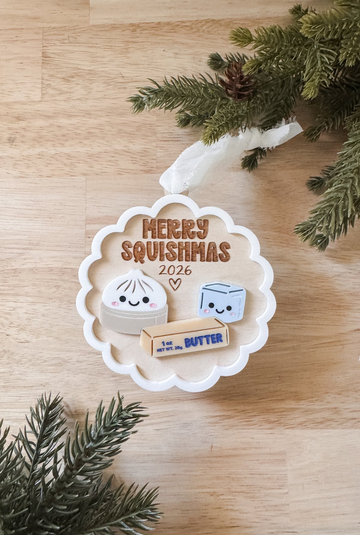 Merry Squishmas Christmas Ornament | Cute Squishy Lover Gift | Handmade Christmas Tree Ornament | Pink or Blue Squishy Ornament