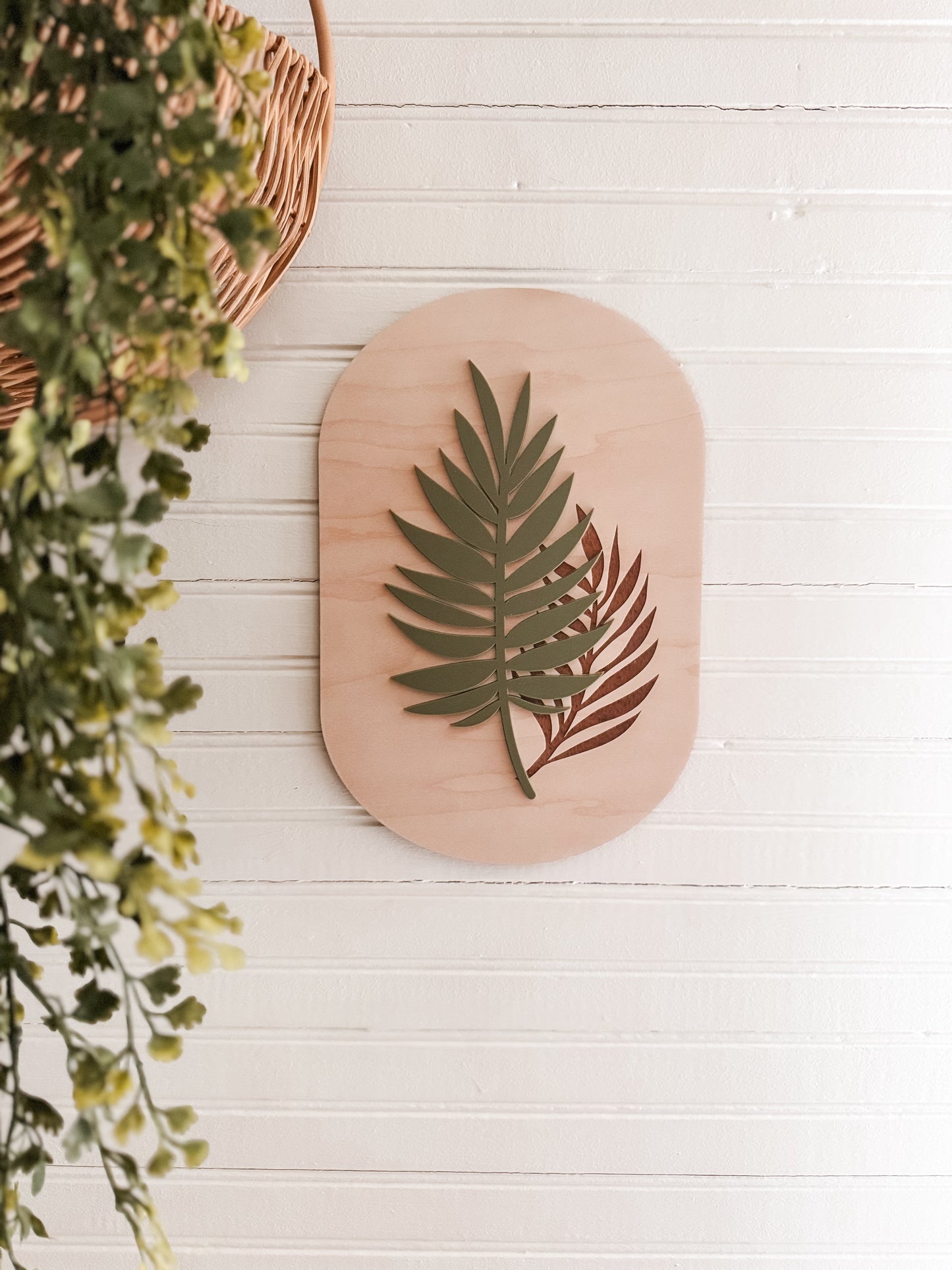 Boho Fern Oval Wood Wall Decor | Layered Wall Art | Boho Home Decor