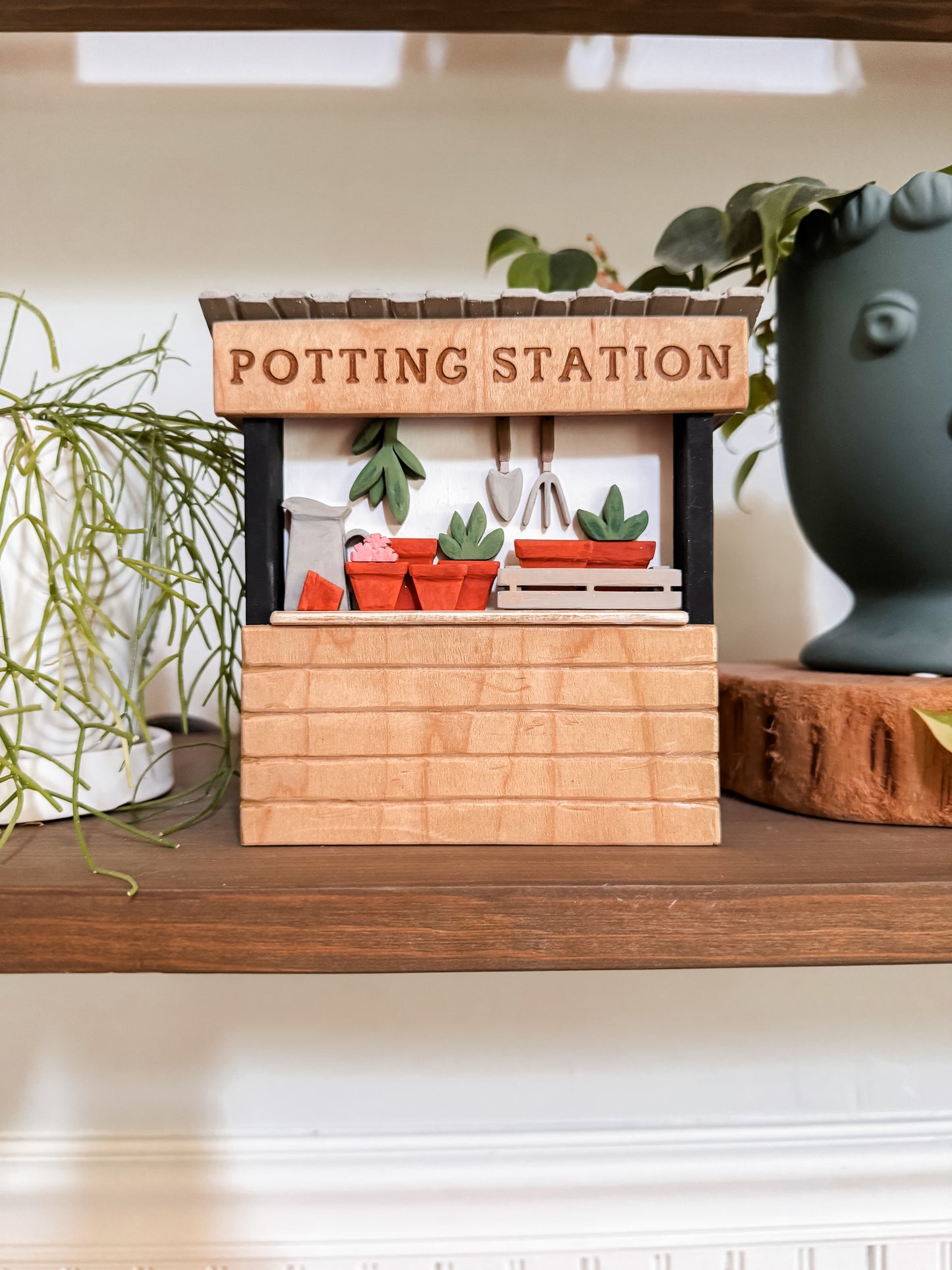 Hand Carved Potting Station Shelf