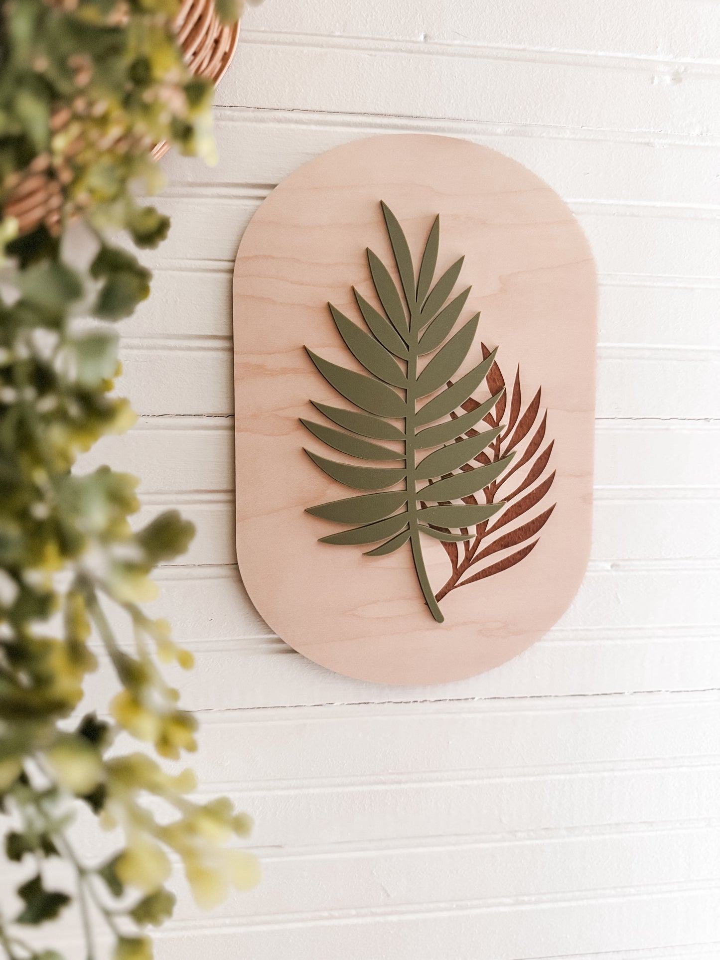 Boho Fern Oval Wood Wall Decor | Layered Wall Art | Boho Home Decor