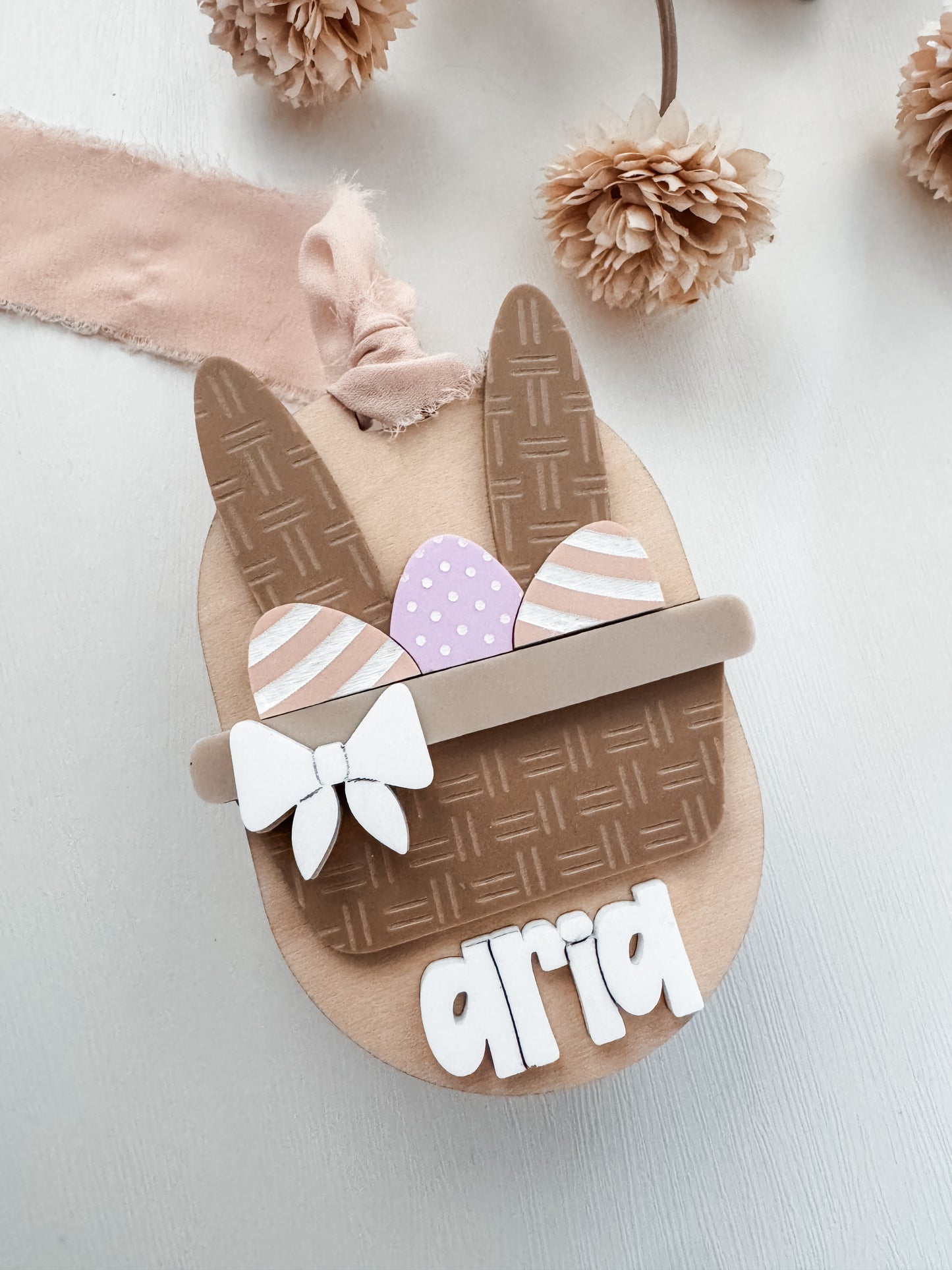 Personalized Modern Easter Basket Tag with Ribbon | Acrylic Easter Tags | Personalized Tags | Laser Engraved | Custom Tags | Basket Name Tag