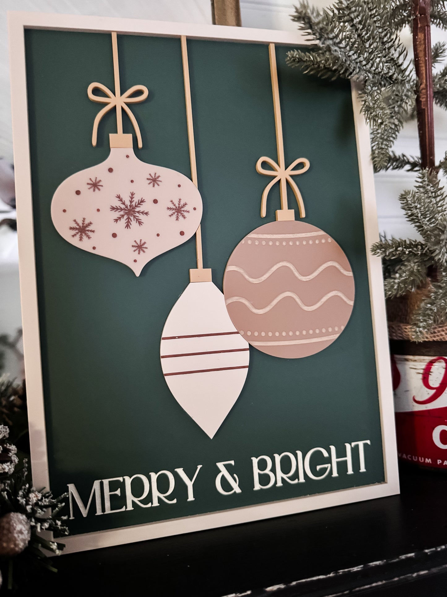 Merry and Bright Acrylic Framed Sign | Framed Christmas Sign | 3D Sign | Laser Engraved | Boho Christmas Sign