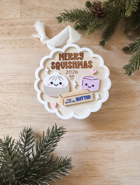 Merry Squishmas Christmas Ornament | Cute Squishy Lover Gift | Handmade Christmas Tree Ornament | Pink or Blue Squishy Ornament