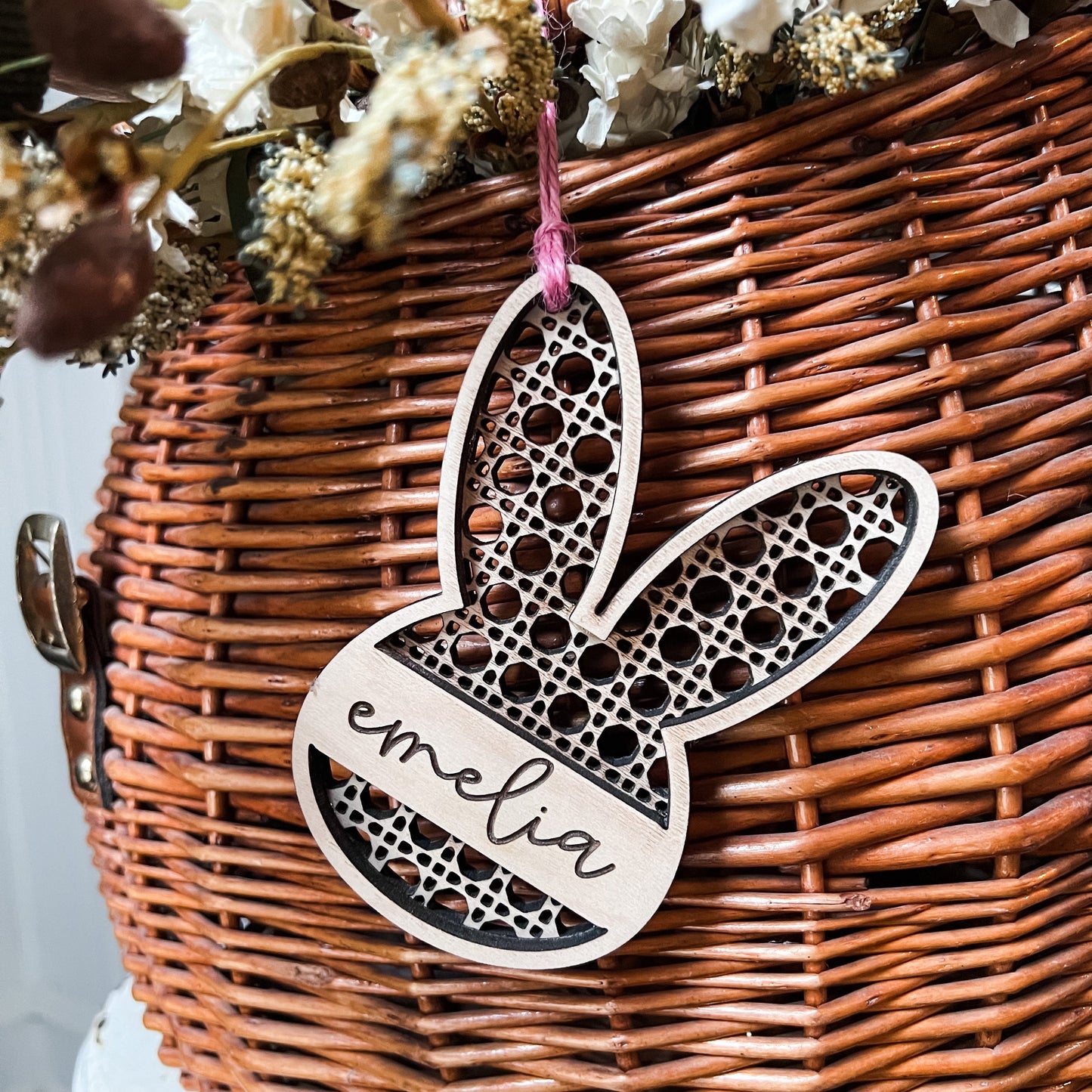 Personalized Easter Basket Tags| Boho Cane Backer Easter Tags | Personalized Tags | Laser Engraved | Custom Wood Tags | Wooden Name Tag