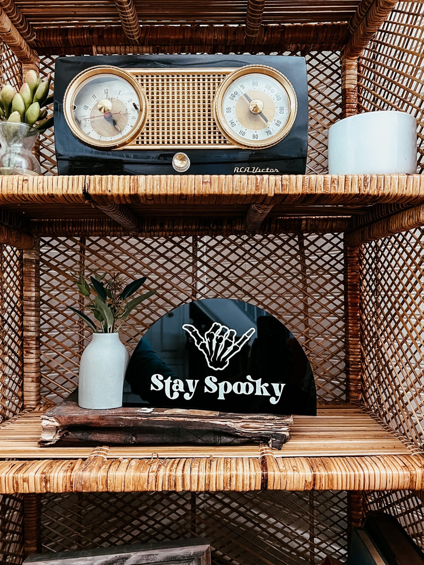 Stay Spooky Arch Sign | Boho Halloween Decor | Skeleton Hang Loose Sign | Shelf Halloween Decor | Laser Engraved