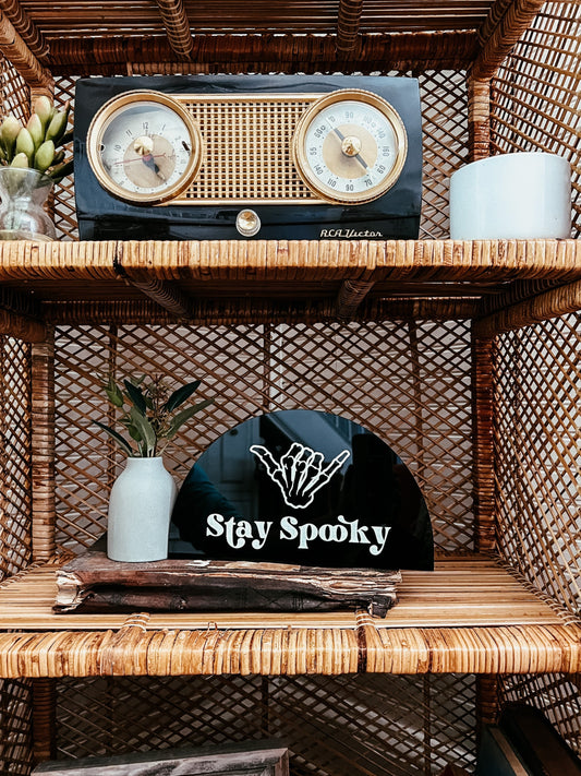Stay Spooky Arch Sign | Boho Halloween Decor | Skeleton Hang Loose Sign | Shelf Halloween Decor | Laser Engraved