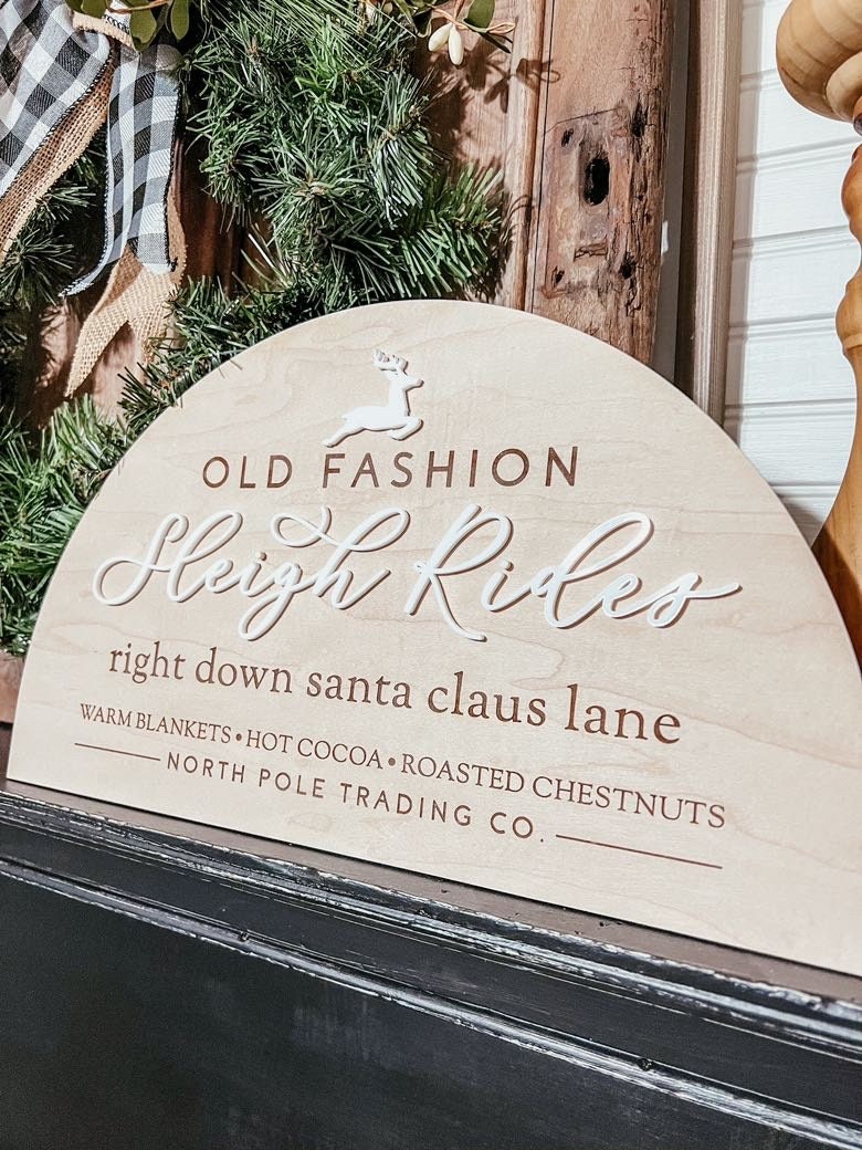 Old Fashion Sleigh Rides Arch Sign | Boho Christmas Sign | 3D Sign | Laser Engraved | Boho Christmas Sign | Arch Sign