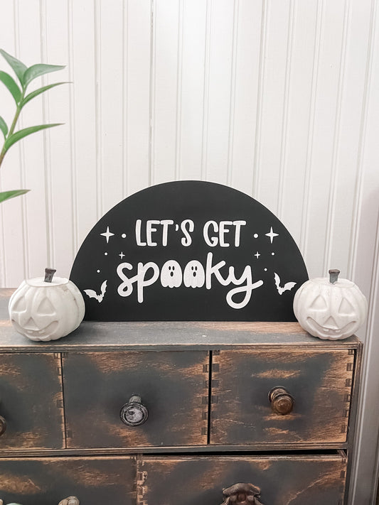 Let’s Get Spooky Arch Sign | Boho Halloween Decor | Skeleton Hang Loose Sign | Shelf Halloween Decor | Laser Engraved
